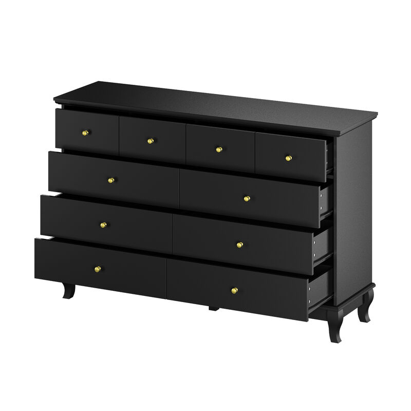 Black 10-Drawers Wood Double Chest of Drawer 55.1 in. W x 15.7 in. D x 35.4 in. H Dresser Organizer