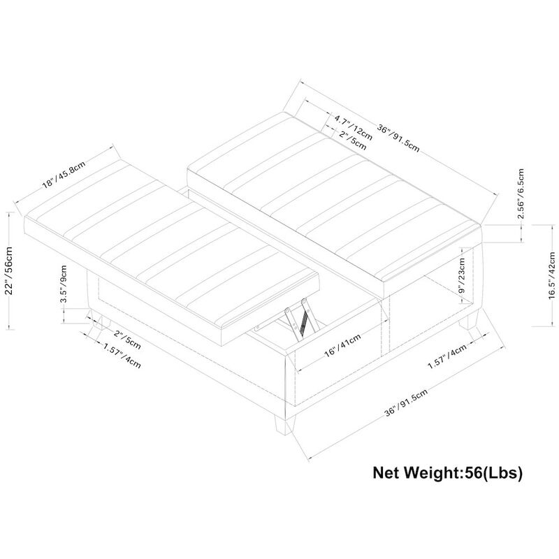 Simpli Home Ellis Coffee Table Storage Ottoman In Distressed Saddle Brown Vegan Faux Leather