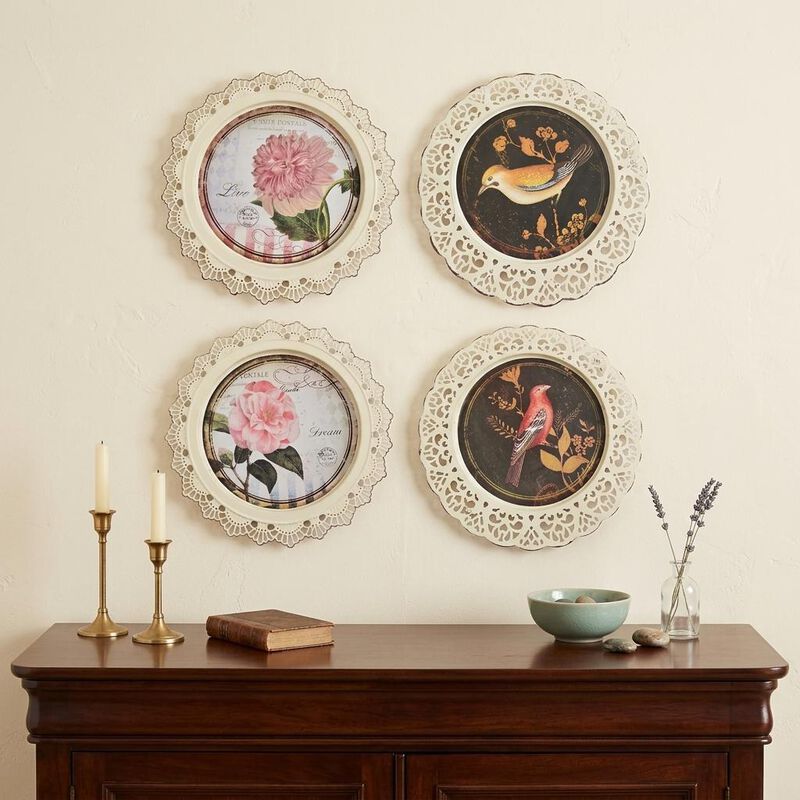 HomeRoots Set of Four Brown And White Bird No Entertainment No Food & Beverage No Fantasy & Sci-Fi Flower Metal No People Circle No Spiritual & Religious image number 1