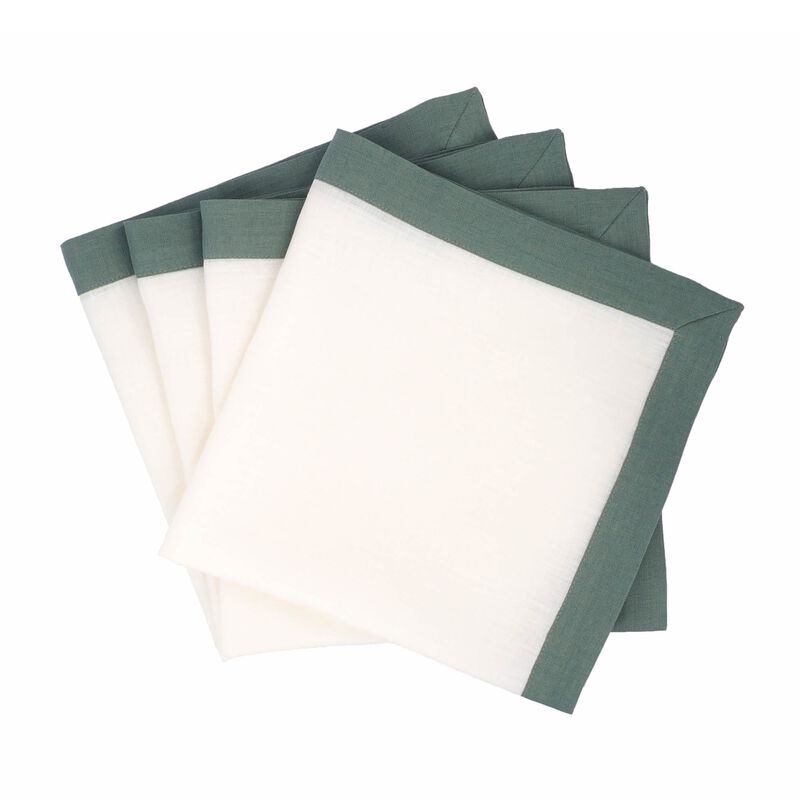 Linen Napkins With Green Borders, Set of 4 image number 1