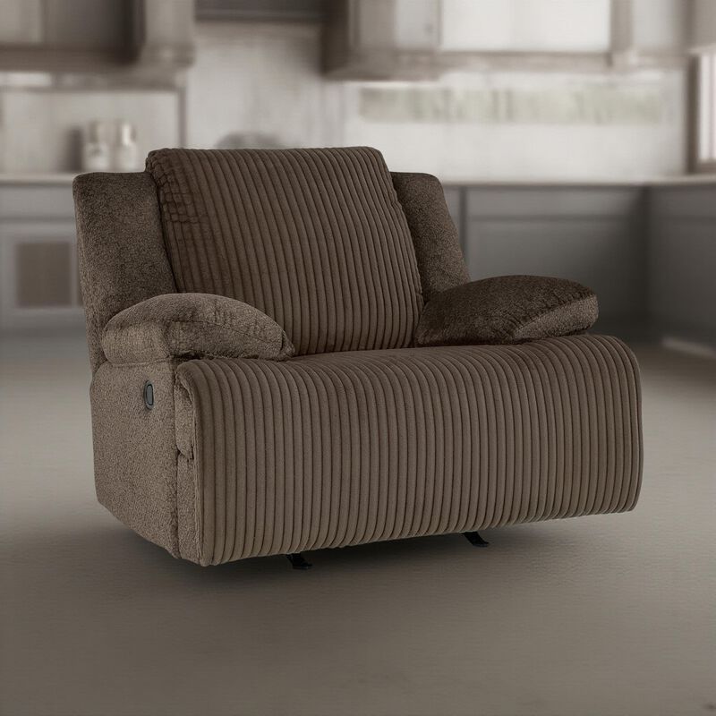 Vincent Manual Rocker Recliner Chair, Chocolate Brown Corduroy Fabric - Benzara