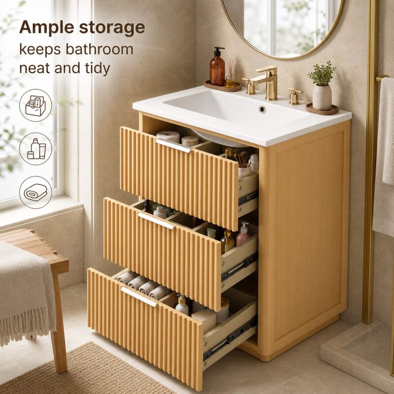 ELEMENT ACE 24 Inch Modern Luxury Bathroom Vanity with Ceramic Sink, Freestanding Cabinet with Ample Drawers for Bathroom Storage image number 4