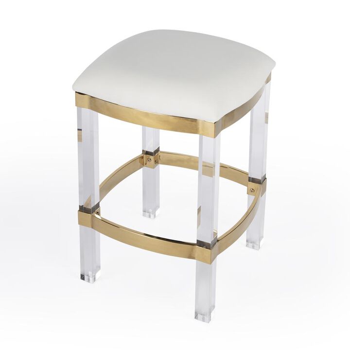 Butler Specialty Company Jordan Acrylic & Polished Brass 24 Counter Stool, White