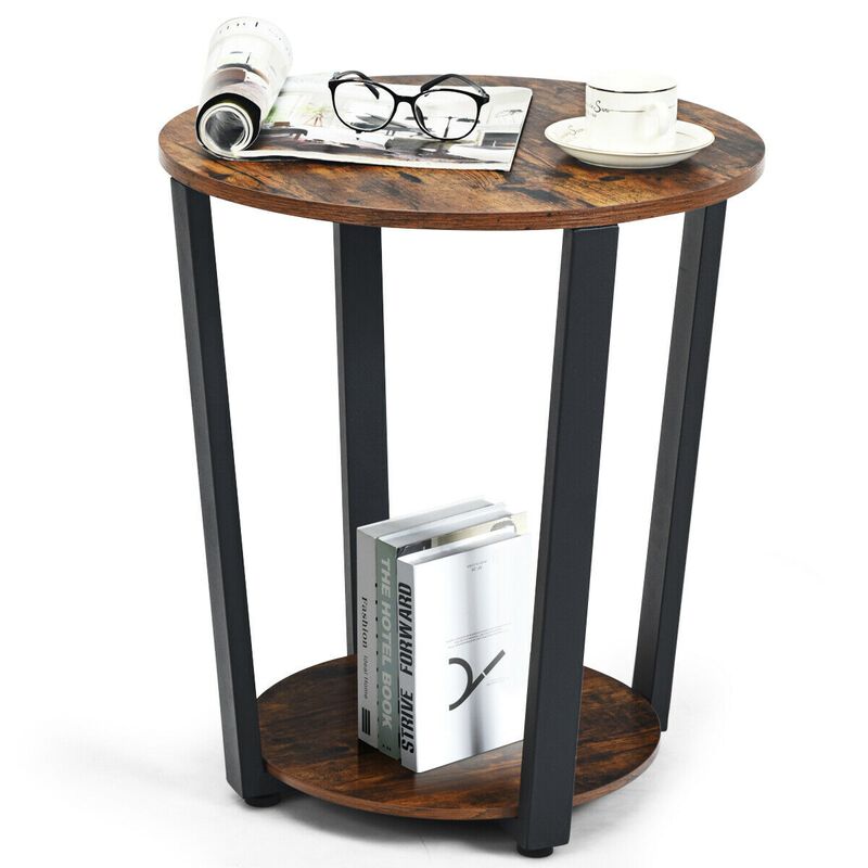 2-tier Round End Table with Storage Shelf & Metal Frame image number 5