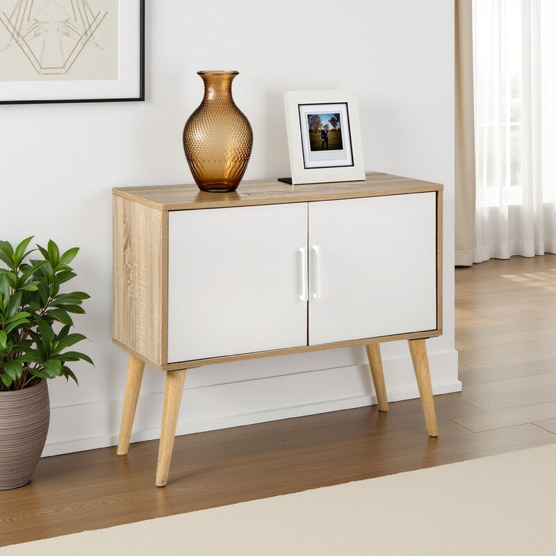Kior Accent Cabinet Console, 2 Doors w Adjustable Shelf, White 32 Inch - Benzara
