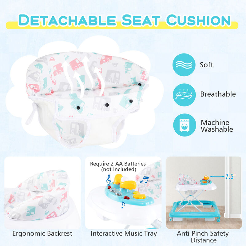 Adjustable Baby Walker with 3 Height Levels and Foldable Padded Seat image number 6