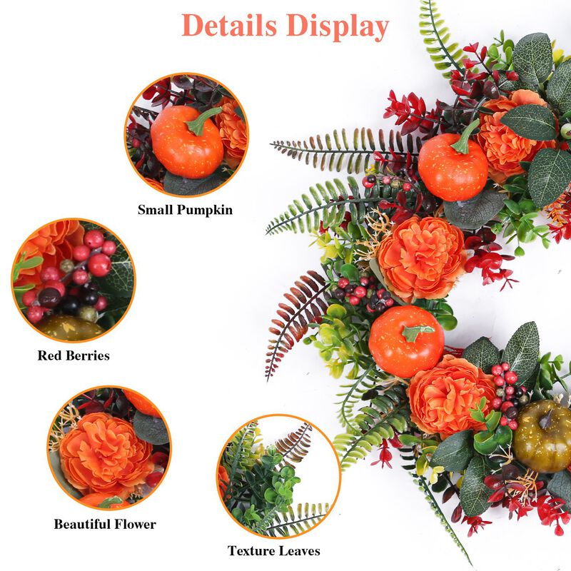 Halloween and Thanksgiving Autumn Wreath with Pumpkins and Fall Leaves image number 2