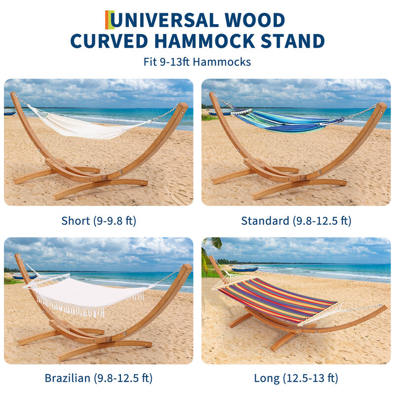 Heavy Duty Curved Wood Hammock Stand &ndash; Weatherproof Frame with Chains & Carabiners, Supports 475 lbs &ndash; Indoor/Outdoor Patio image number 1