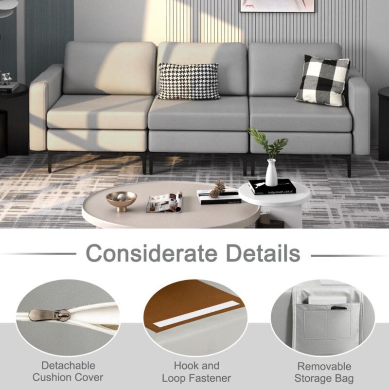 Hivvago 3-Seat Sectional Sofa Couch with Armrest Magazine Pocket and Metal Leg