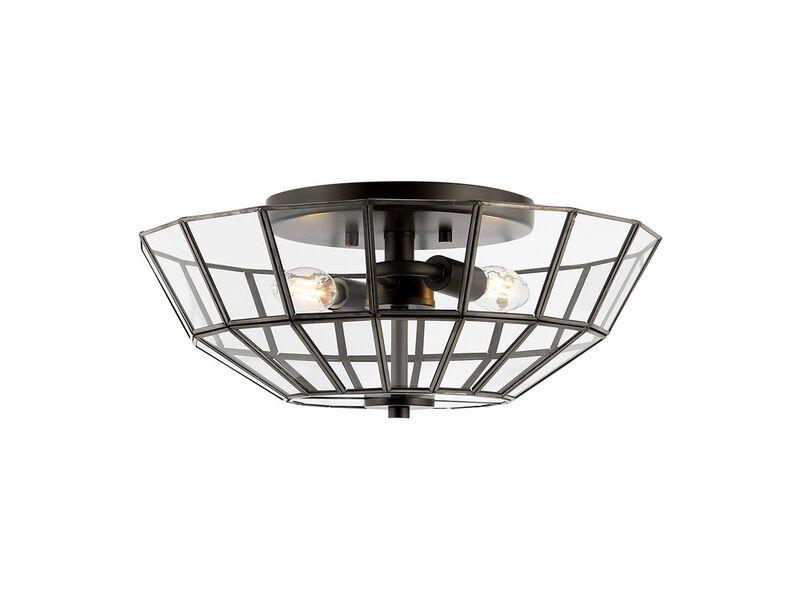 Theo 2-Light Farmhouse Rustic Iron/Glass LED Semi Flush Mount