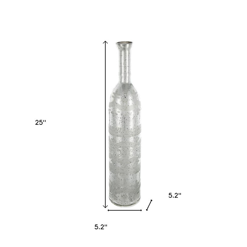HomeRoots 25" Antiqued Silver Floral Glass Bottle Table Vase image number 6