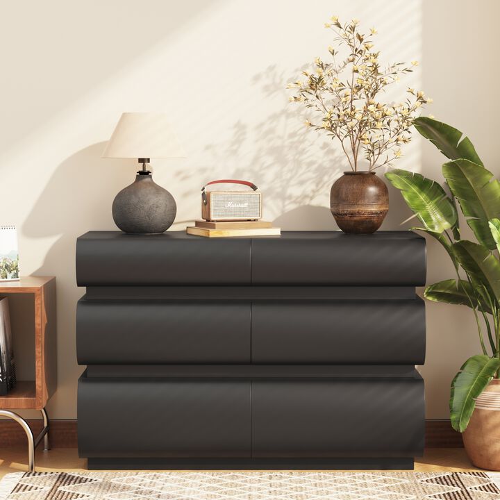 6 Drawer Dresser for Bedroom, White Dresser No Handle, Modern 6 Chest of Drawers with Wide Storage