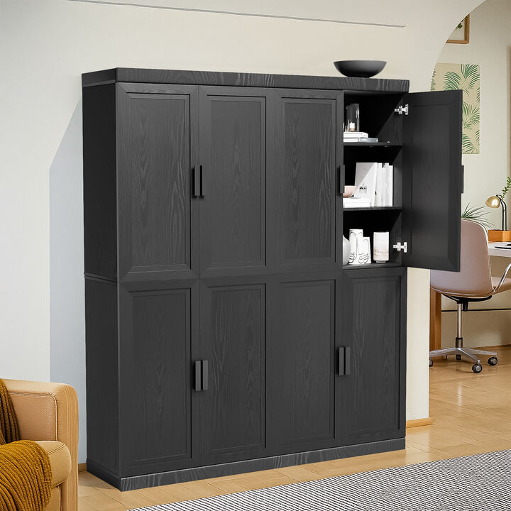 72" High Black Wood Grain Decorative Storage Cabinet with Sufficient Space for 12 Shelves