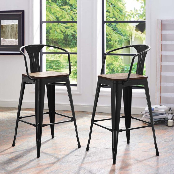 Modway Promenade Bar Stool Set of 2, Black