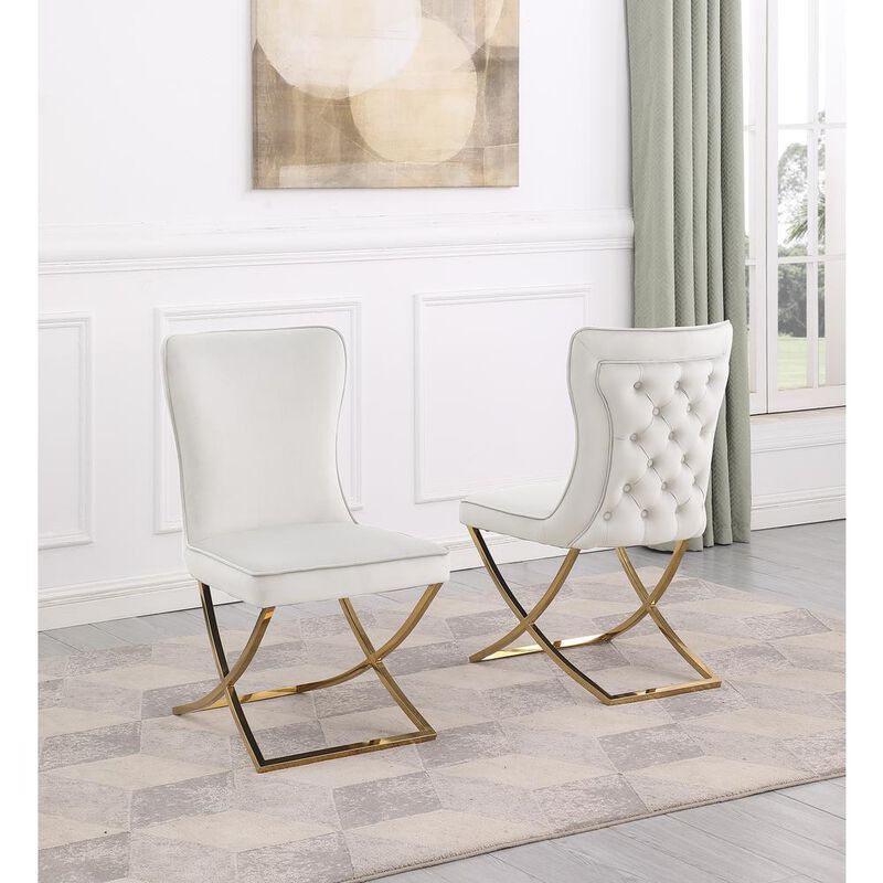 Blythe Beige Velvet with Gold Dining Chairs, Set of 2