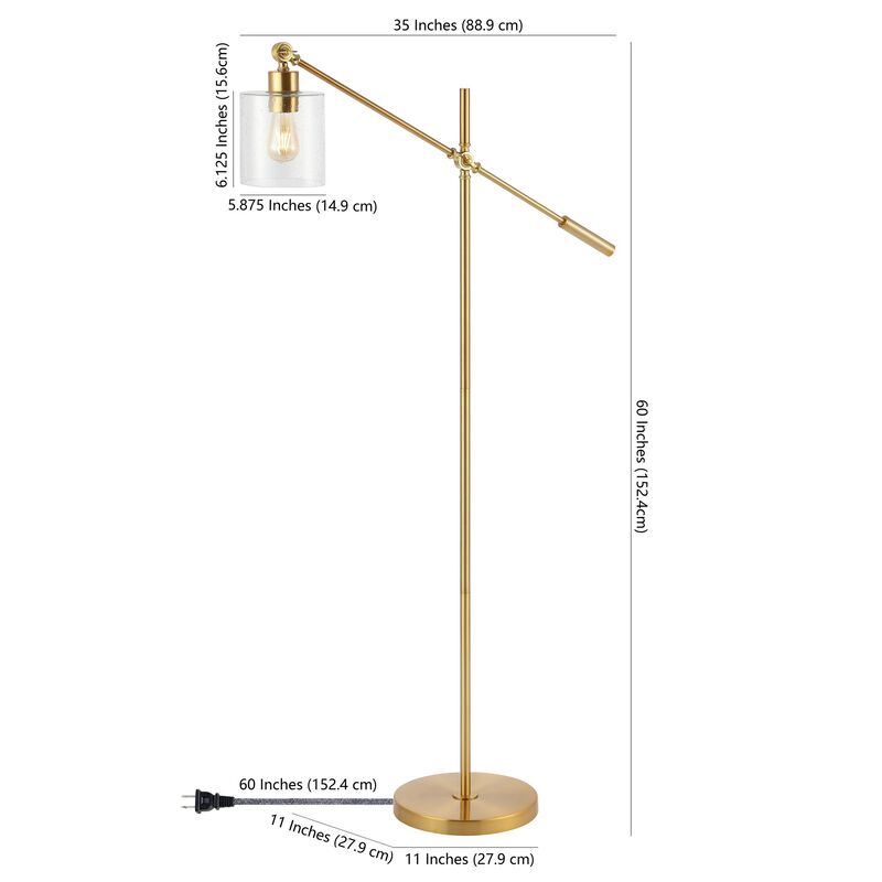 Kathryn Iron/Seeded Glass Adjustable Head Modern LED Floor Lamp