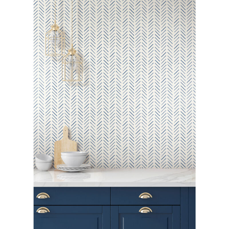 Painted Herringbone Navy Wallpaper image number 2