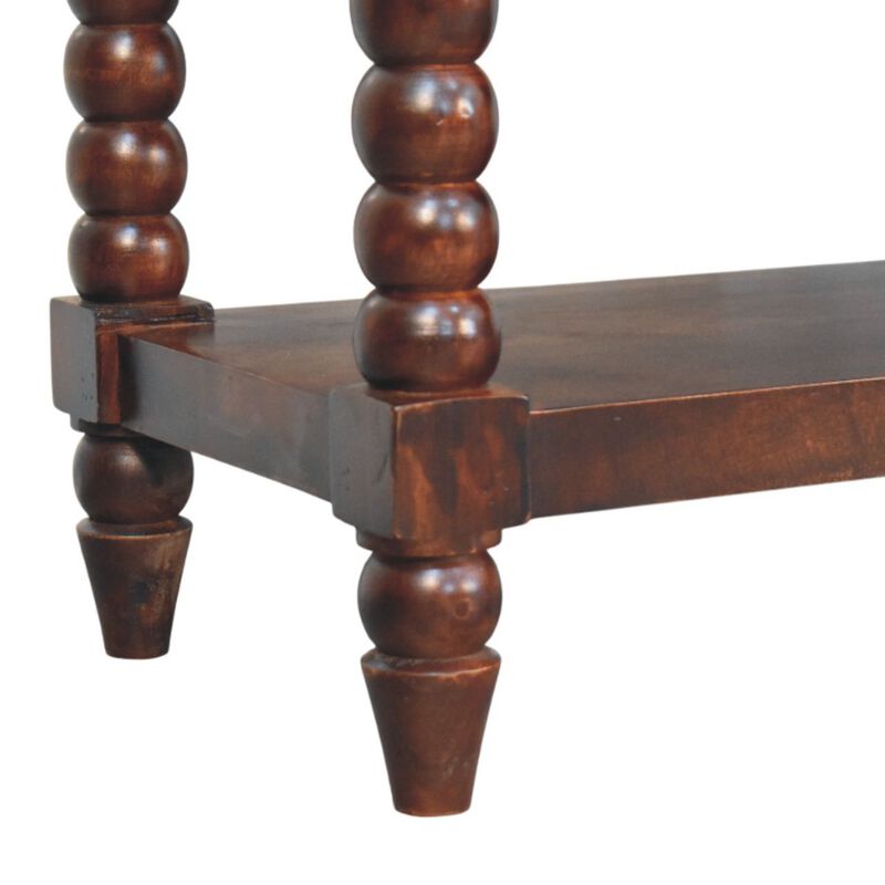 Artisan Furniture Solid Wood Spindle Winewood Leather Bench, 2 Drawers, 1 Open Shelves, Brown image number 6