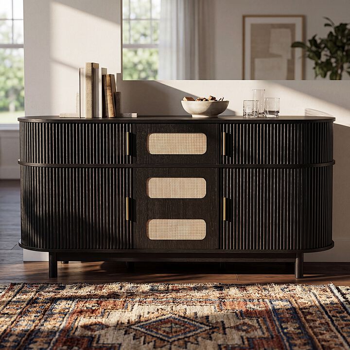 Jixrex 4 Sliding Fluted Doors Sideboard