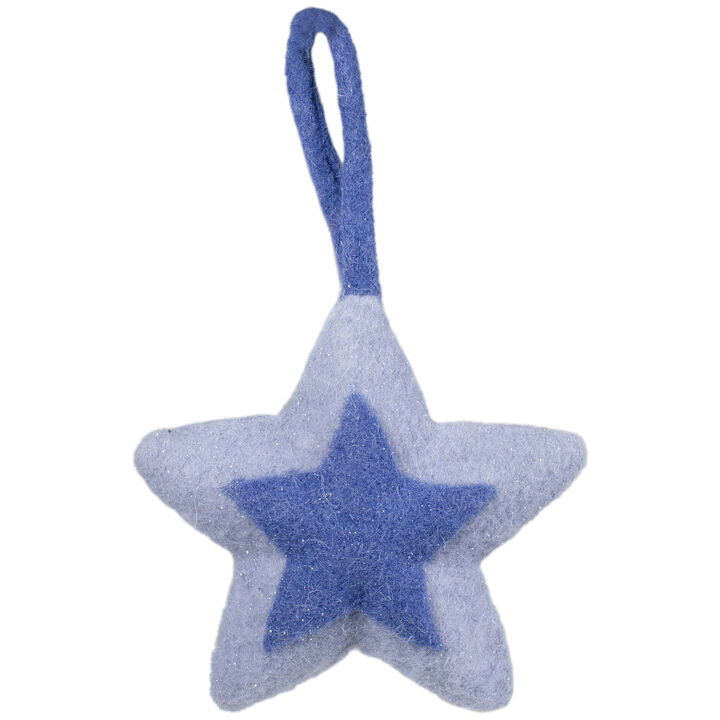 6.25" Shades of Blue Felt Star Christmas Ornament