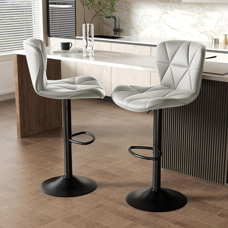Faux Leather Swivel Bar Stools Set of 2, Adjustable Counter Height Kitchen Chairs, Iron Frame High Backrest 360&deg; Barstools for Kitchen Counter, Outdoor image number 5