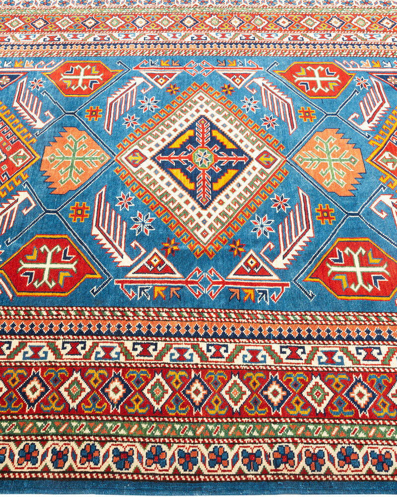 Tribal, One-of-a-Kind Hand-Knotted Area Rug  - Light Blue, 5' 0" x 6' 10"