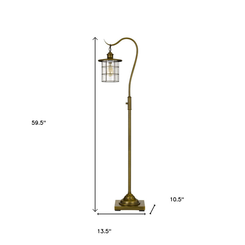 HomeRoots 60" Brass Traditional Shaped Floor Lamp With Bronze Transparent Glass Drum Shade image number 5