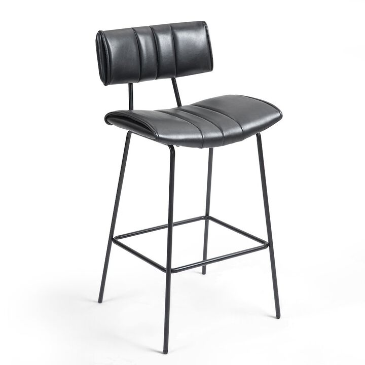 Glamour Home Set of 2 Belita Black Faux Leather Bar Stool with Black Metal Legs