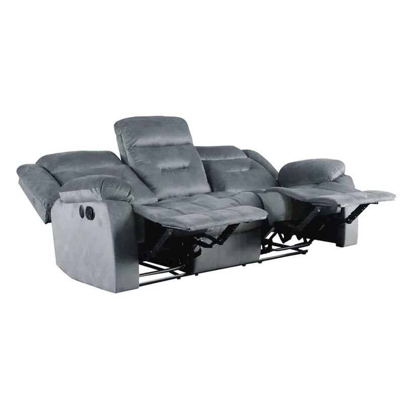 Simple Relax Velvet Upholstered Manual Motion Recliner Sofa with USB Port in Dark Gray image number 2