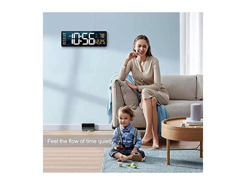 Digital Display LED Remote Control Wall Clock 2 Inch Orange Living Room Decor image number 3