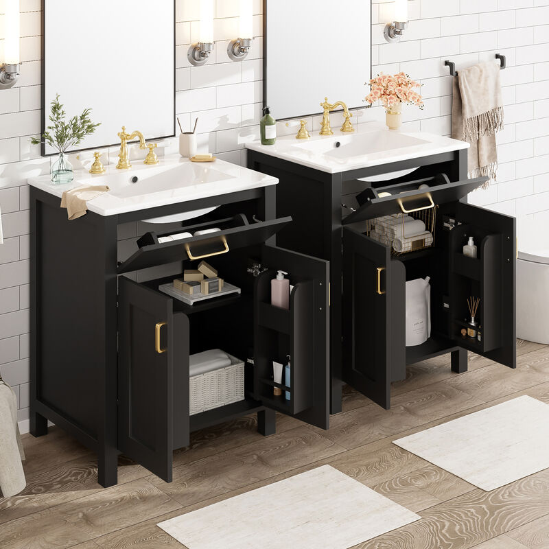 Merax 48" Modern Double Vanity Set with Dual Ceramic Sinks