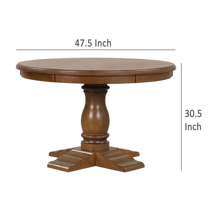 Dinie Dining Table, Classic Turned Base, Chestnut Brown Wood 48 Inch - Benzara image number 4