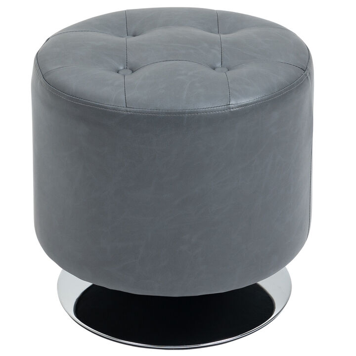 HOMCOM 360° Swivel Foot Stool Round PU Ottoman with Thick Sponge Padding and Solid Steel Base, Grey