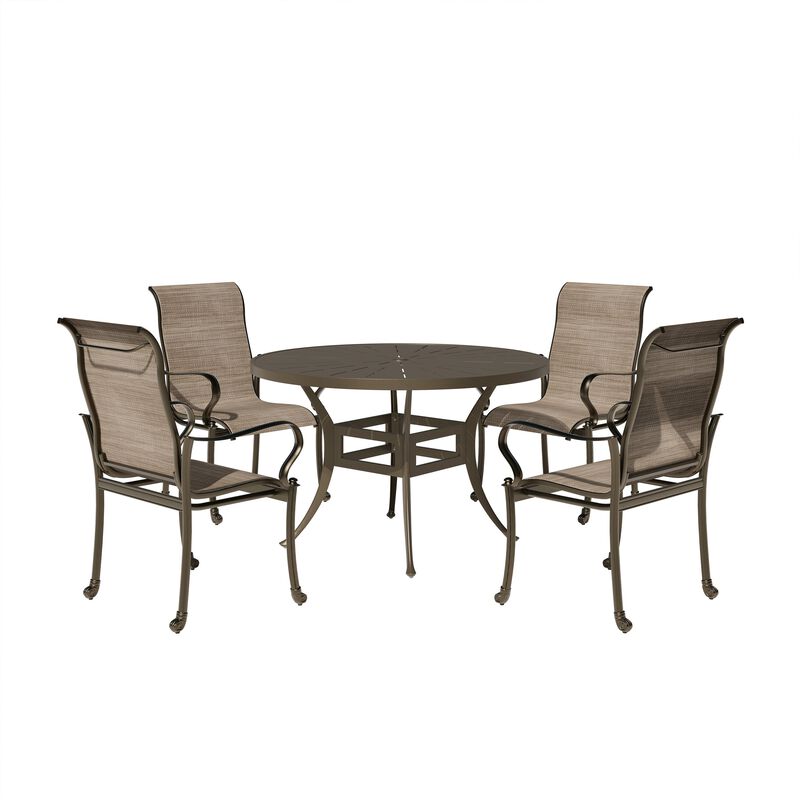 Mondawe 5 Pieces Outdoor Patio Dining Set with 48"W Round Dining Table & 4 Armchairs
