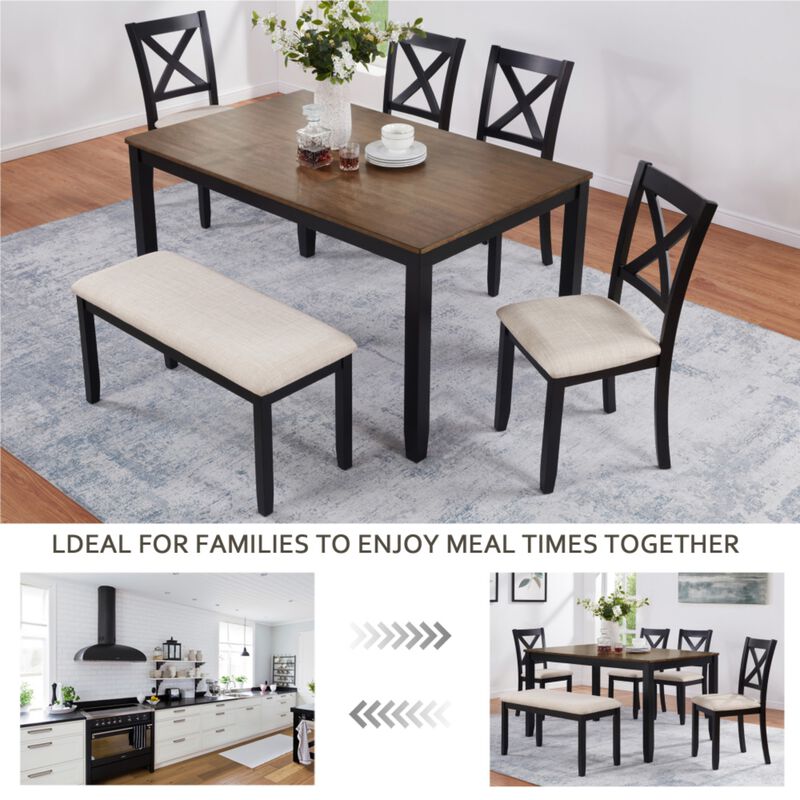 Vusmap Farmhouse 6‑Piece Dining Table Set image number 7