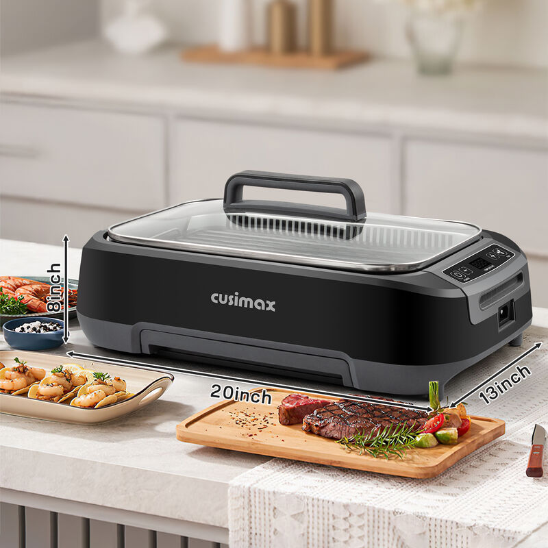 Cusimax 1500W Smokeless Indoor Grill with LED Smart Display & Non-stick Removable Grill Plate, Tempered Glass Lid, Turbo Smoke Extractor image number 2