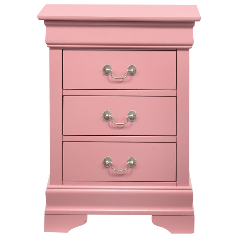 Louis Philippe G3104-3N 3 Drawer Nightstand, Pink