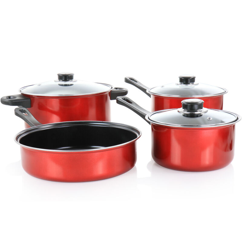 Gibson Everyday Cardinal 7 Piece Nonstick Steel Cookware Set in Red