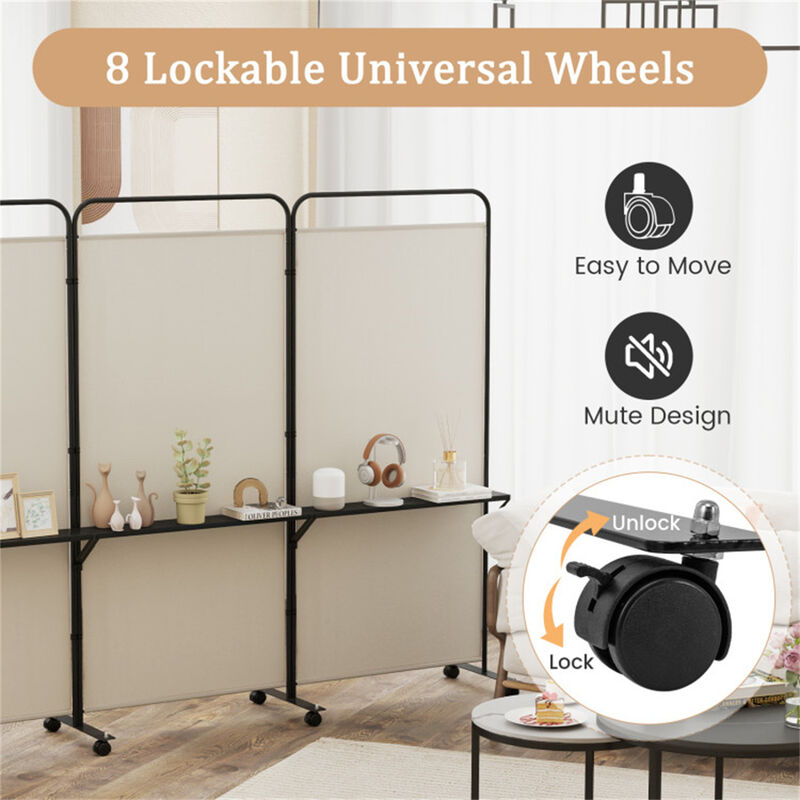 Office & Home Folding Divider &ndash; 3 Panels with Lockable Wheels and Metal Shelves image number 6