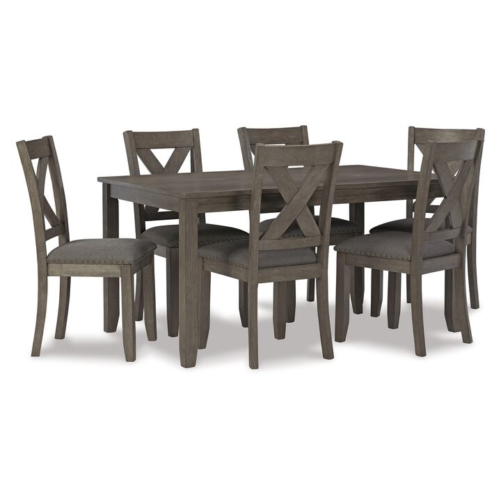 7 Piece Dining Table Set with 6 X-Back Chairs | Weathered Gray Wood | Padded Seats - Benzara