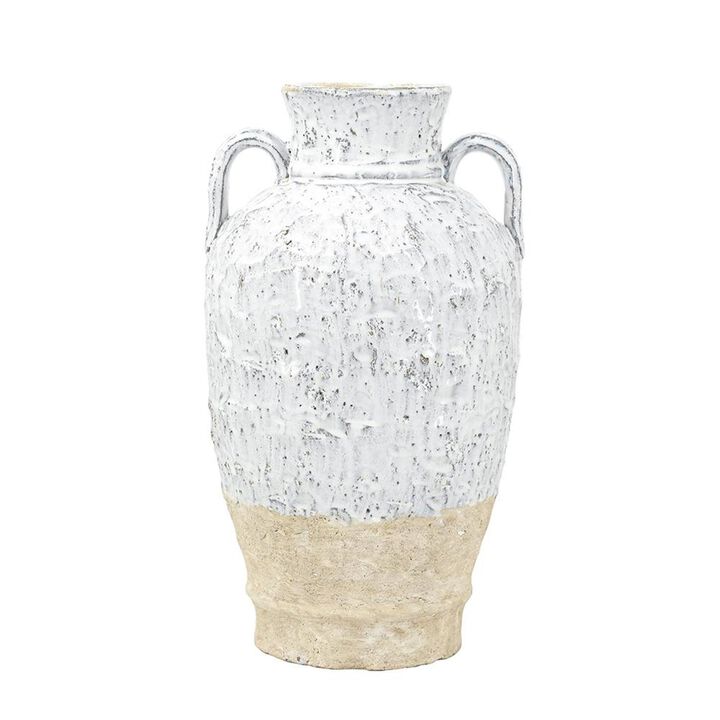 HomeRoots 16" Beige And Ivory Amphora Terracotta Urn