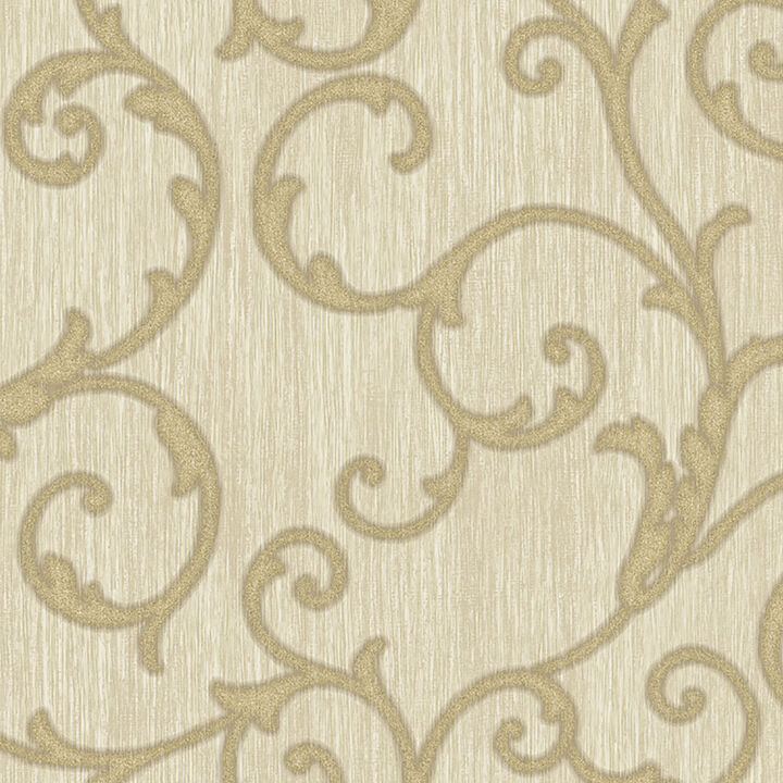 Stitched Champagne Scroll Wallpaper