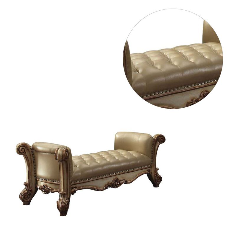 Simple Relax Upholstered Bedroom Bench with Button Tufted Seat in Bone and Gold Patina image number 3