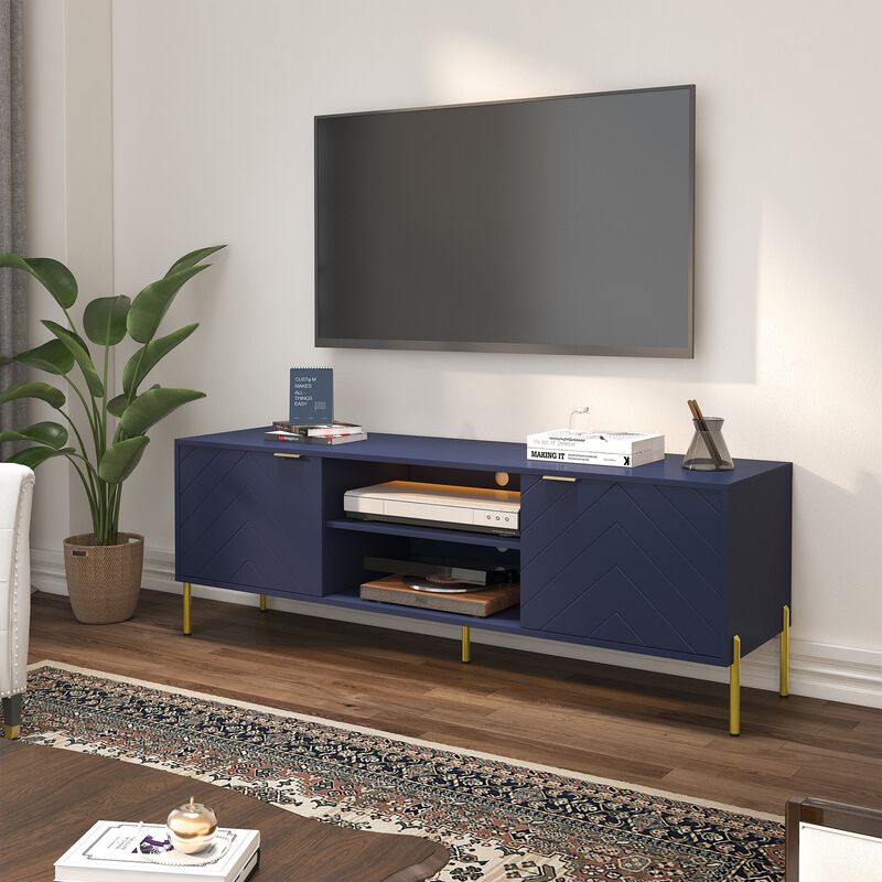 Unique Herringbone Design Multifunctional TV Stand With LED Light