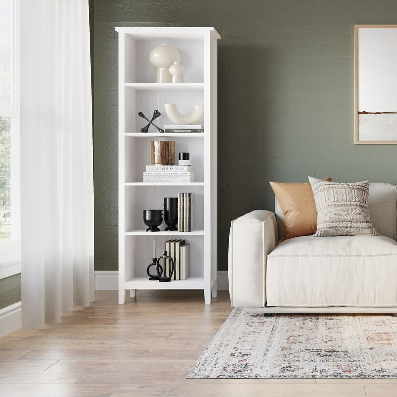 Artisan SOLID WOOD 72 inch x 26 inch Contemporary 5 Shelf Bookcase in White