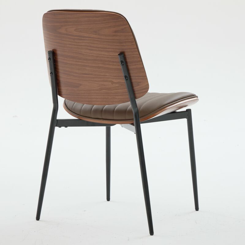 Whisen Set of 2 Mid Century Modern Dining Chairs, Faux Leather Upholstered Seat with Bentwood Back Metal Legs for Kitchen Dining Room image number 5