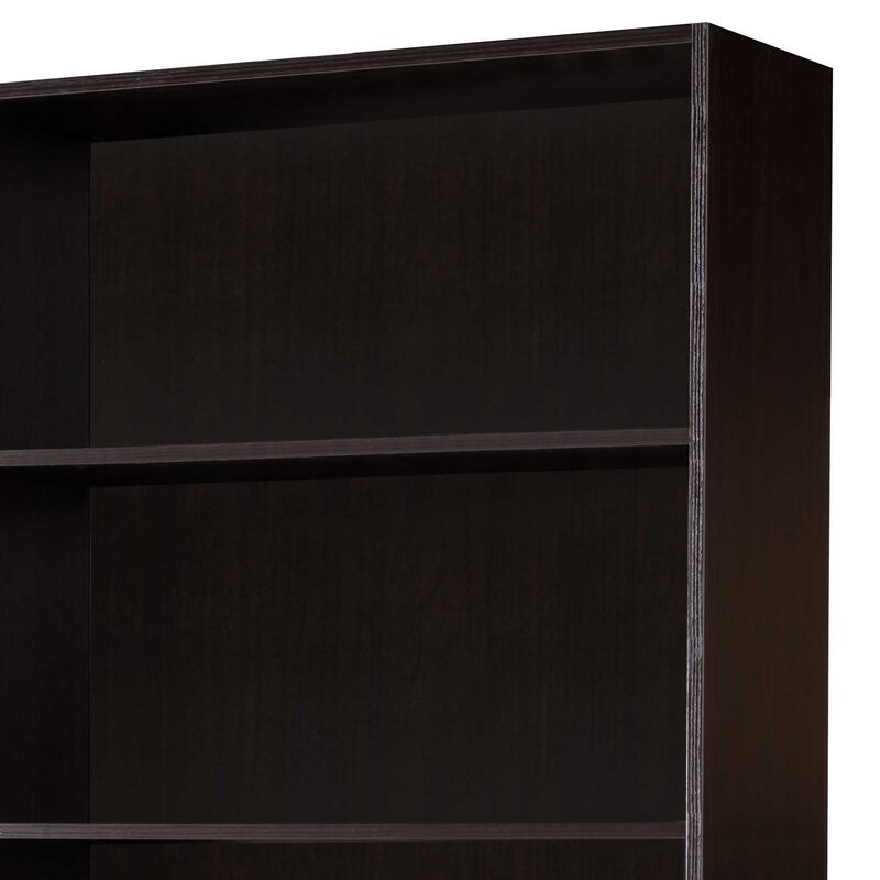 Spacious Dark Brown Finish Bookcase With 5 Open Shelves