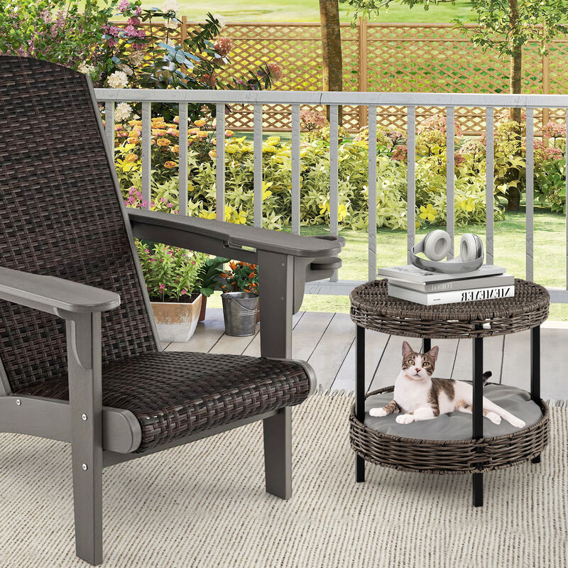 Rattan 2-Tier Cat Nest with Removable Padded Cushion for Home-Grey image number 5