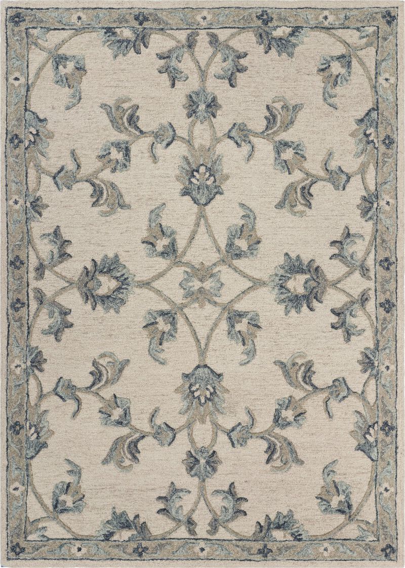 7 x 9' Beige and Blue Filigree Area Rug