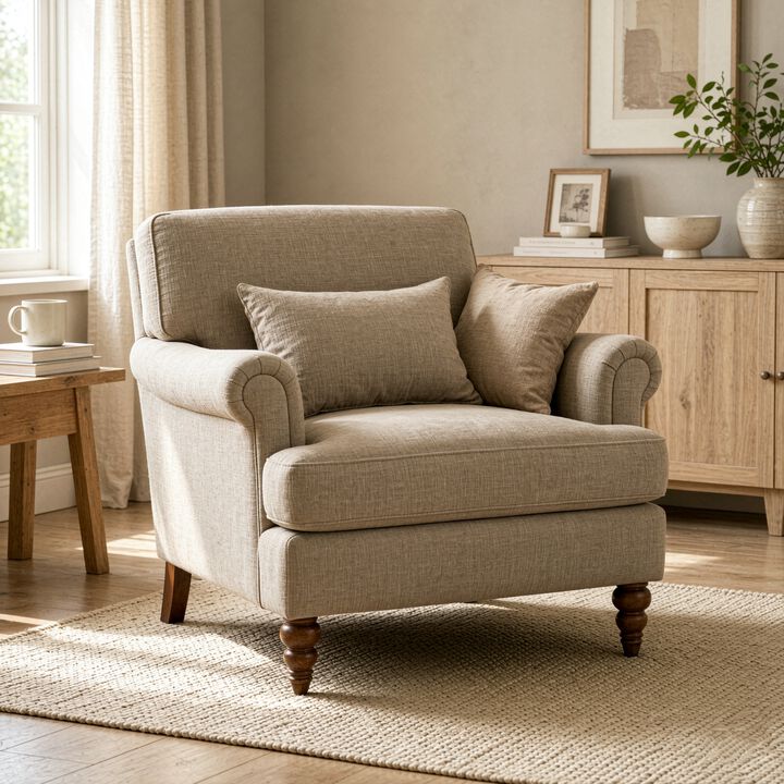 Whisen 40.5" Oversized Accent Chair, Chenille Upholstered Armchair with Lumbar Pillow, Turned Wood Legs for Living Room Bedroom